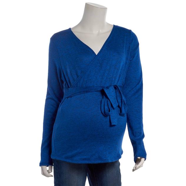 Womens Maternity Due Time Long Sleeve V-Neck Wrap Blouse
