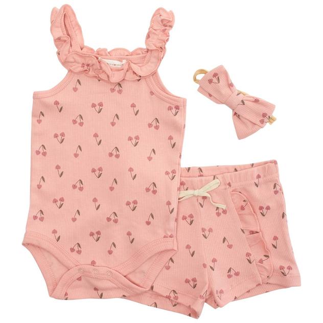 Baby Girl (12-24M) Willow & Whimsy® Cherry Hearts Rib Shorts Set