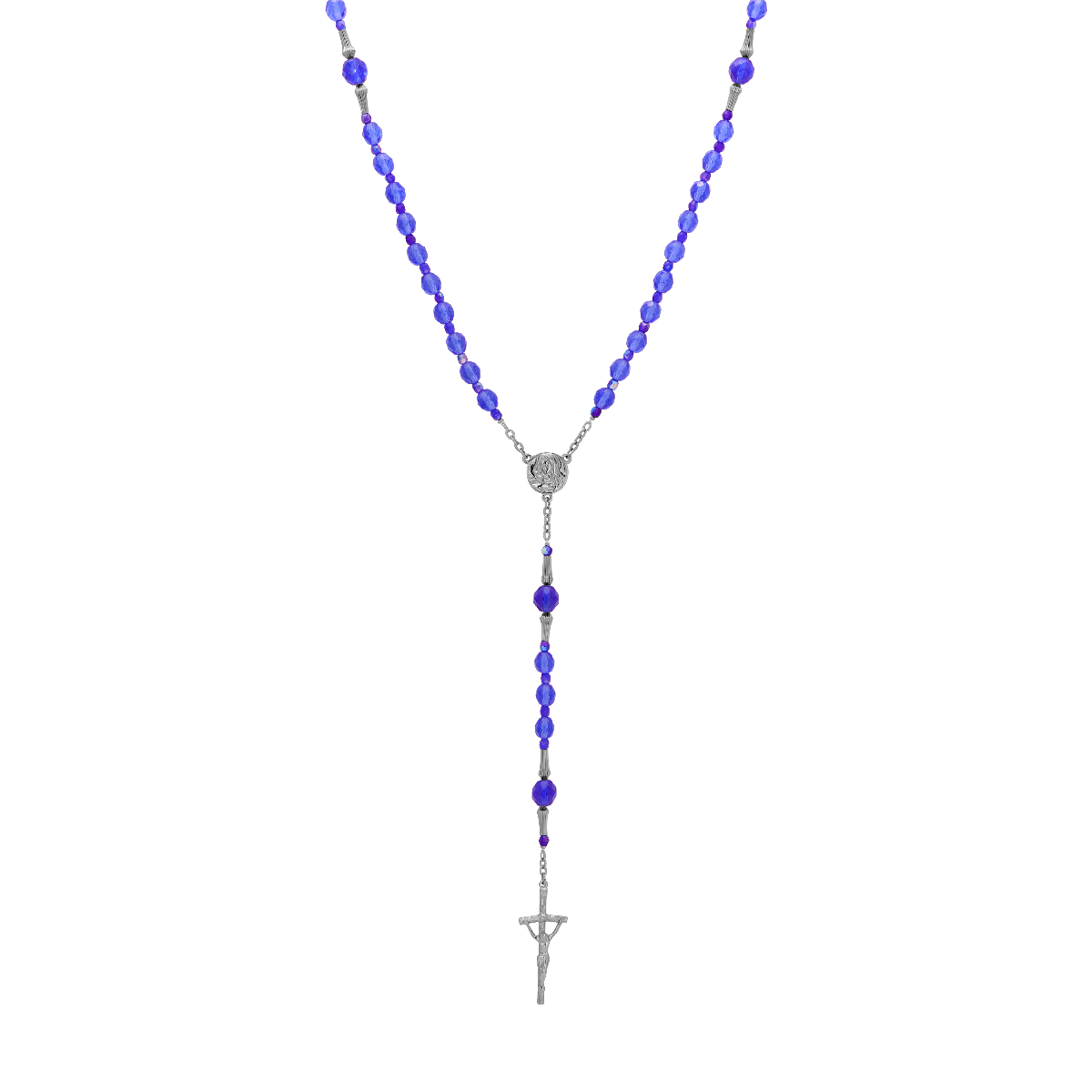 Symbols of Faith Blue Bead Virgin Mary Crucifix Rosary