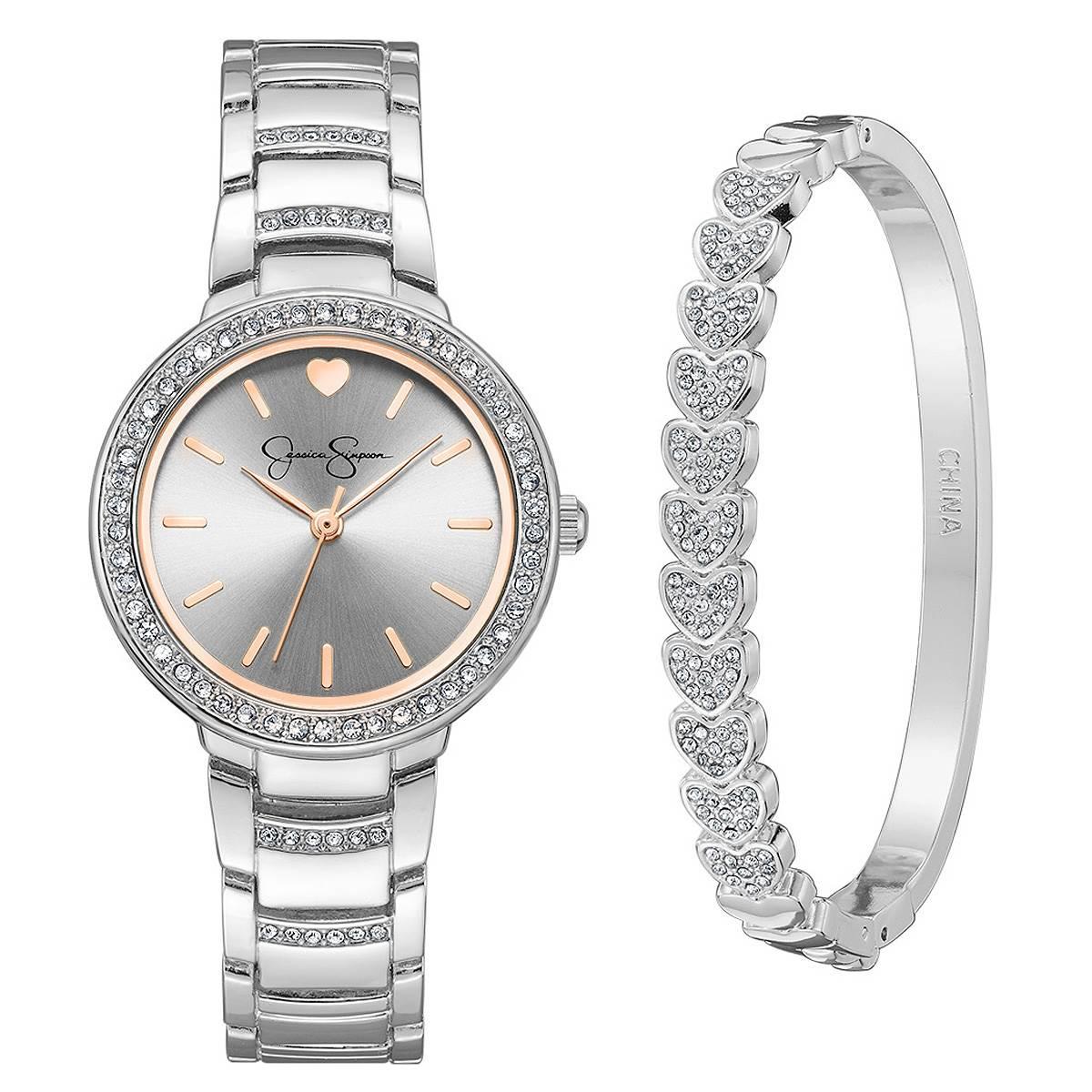 Womens Jessica Simpson Crystal Watch & Bracelet Set - JSB8021SL