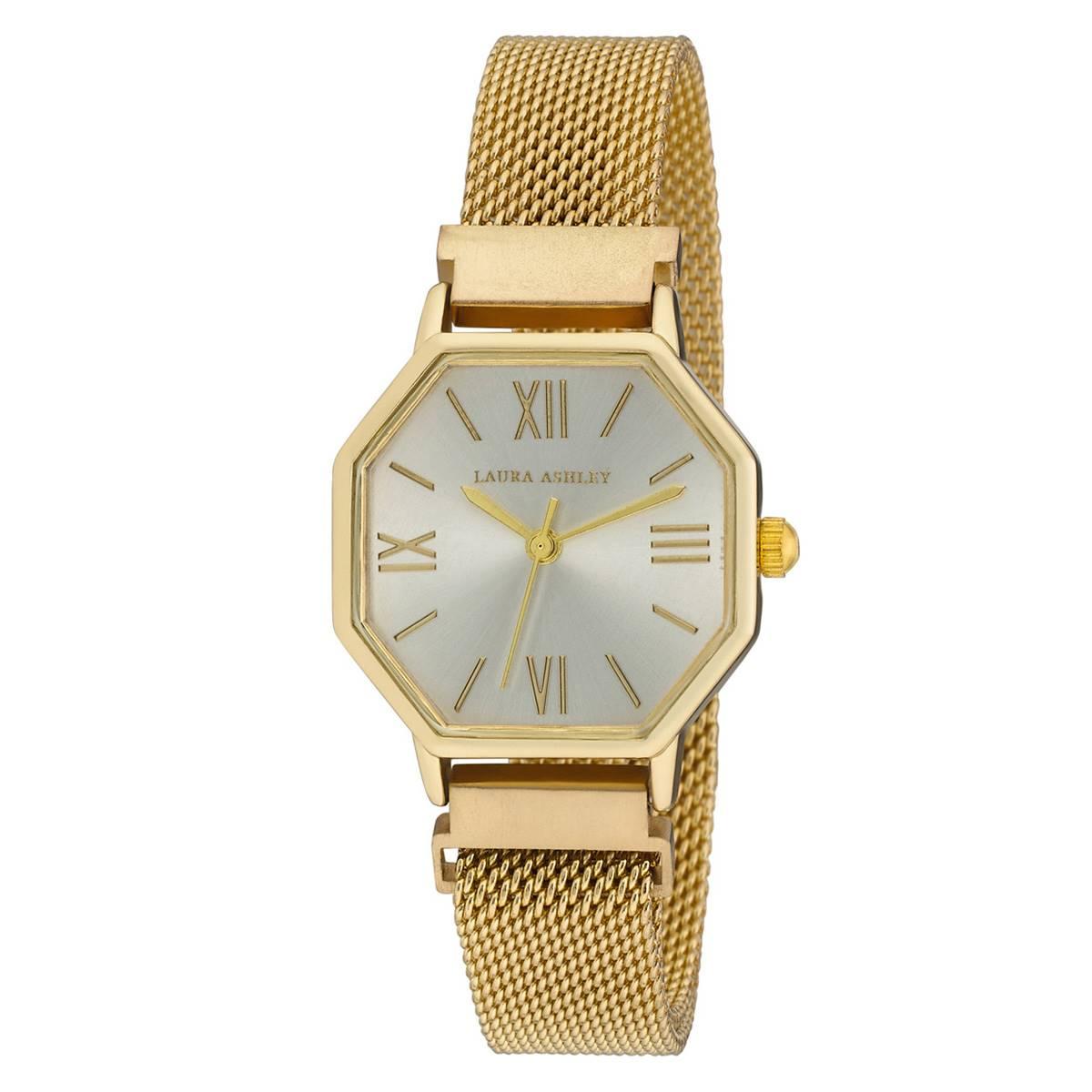 Womens Laura Ashley(R) Gold-Tone Hexagon Mesh Watch - LA2055YG