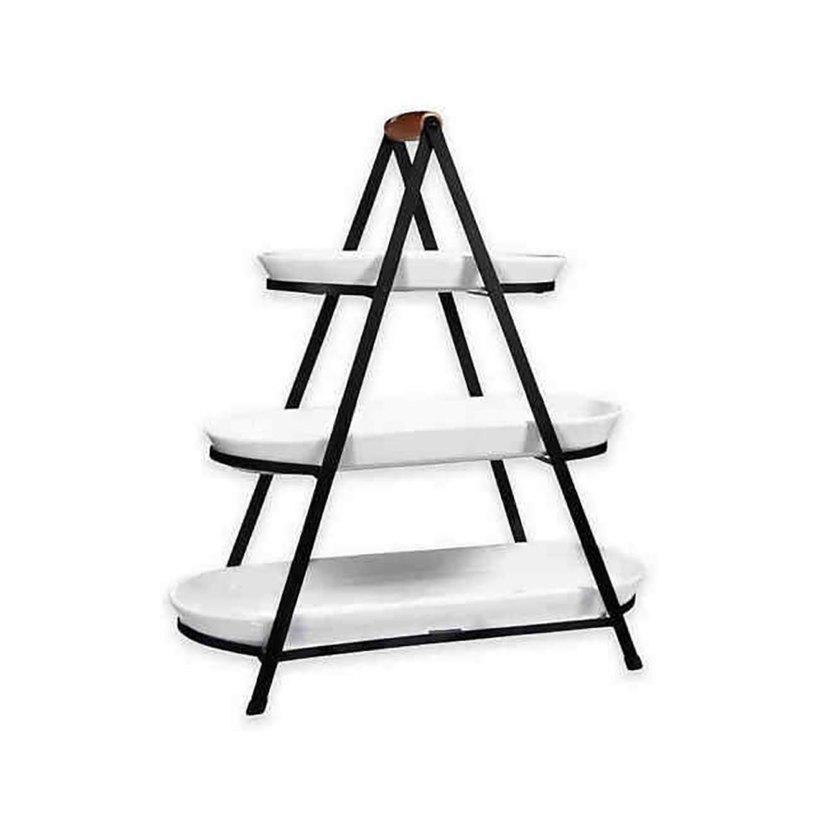 Home Essentials 3 Tier Folding Stand with 3 Oval Platters