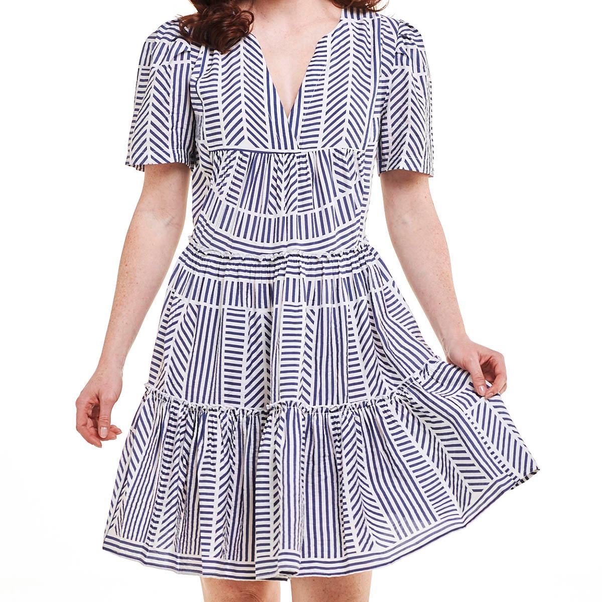 Womens Harper 241 Short Sleeve Tier Stripe Fit & Flare Dress