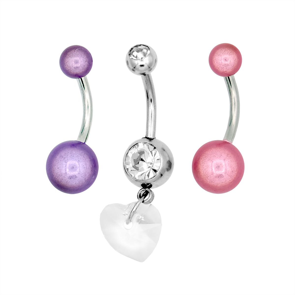 3pc. 14-Gauge Surgical Steel Heart & Beads Belly Banana Set