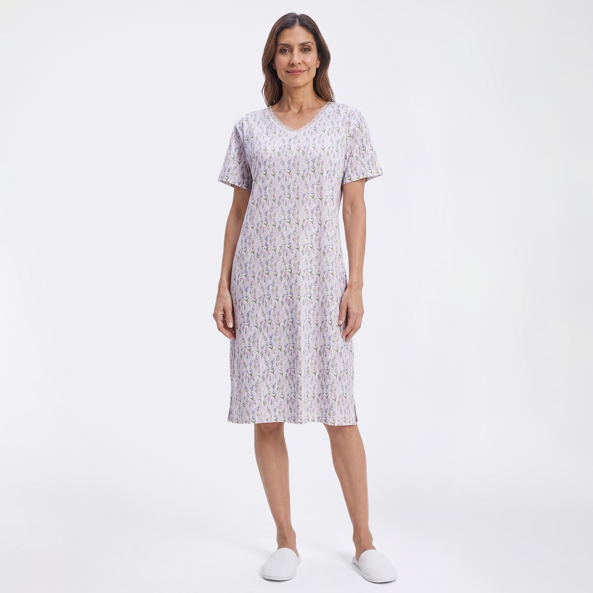 Womens Pink Laundry Short Sleeve V-Neck Lace Floral Nightshirt
