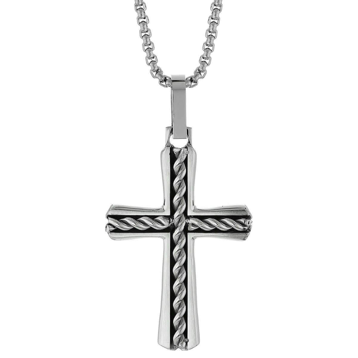Mens Lynx Stainless Chain Cross Pendant