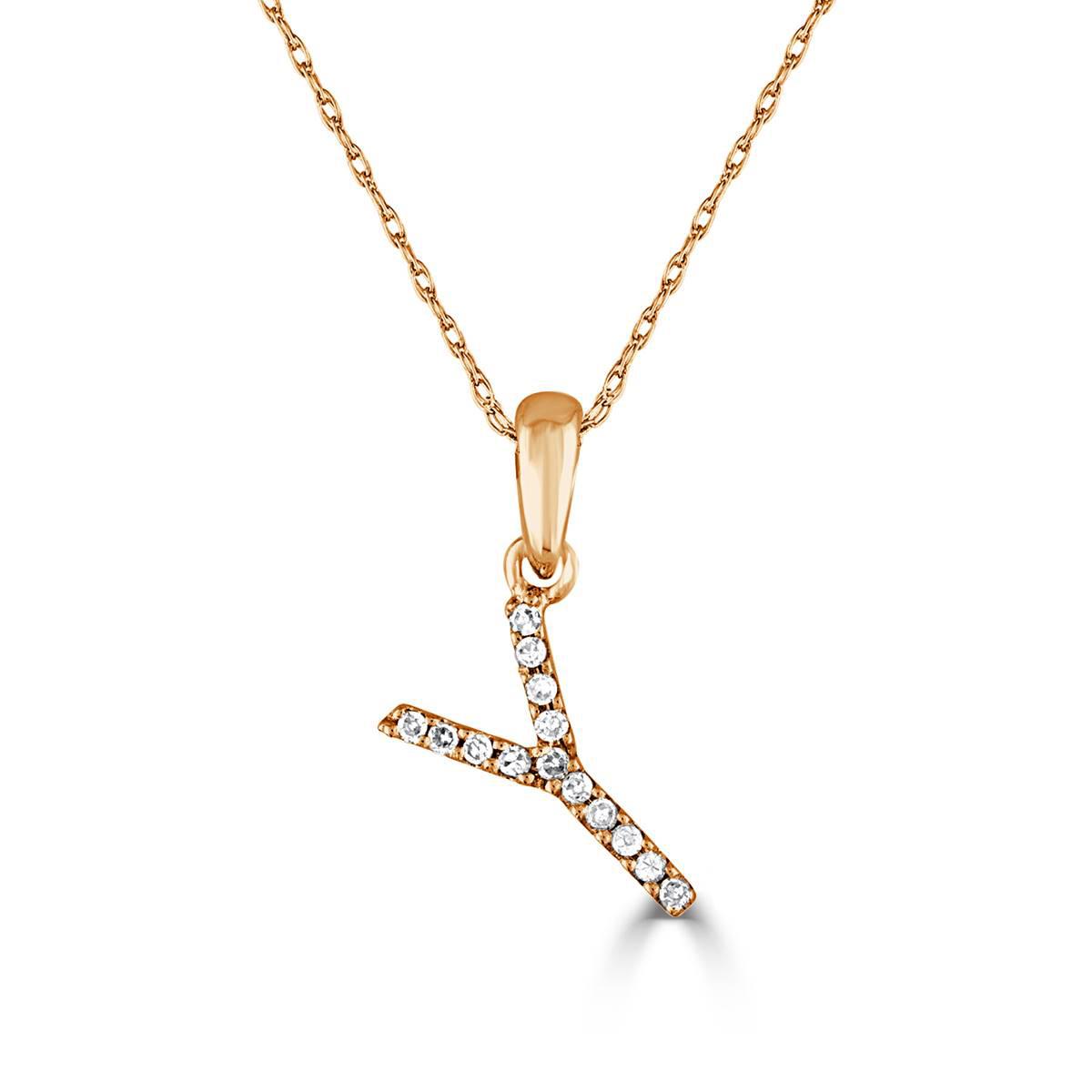 Diamond Classics(tm) 14kt. Rose Gold Initial Y Letter Necklace