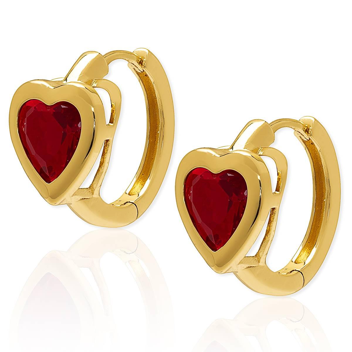 14kt. Gold Plated & Red CZ Heart Huggie Earrings