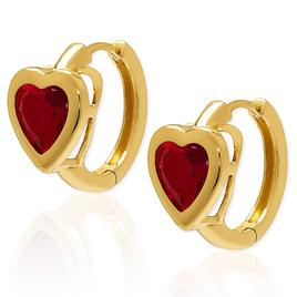 14kt. Gold Plated & Red CZ Heart Huggie Earrings