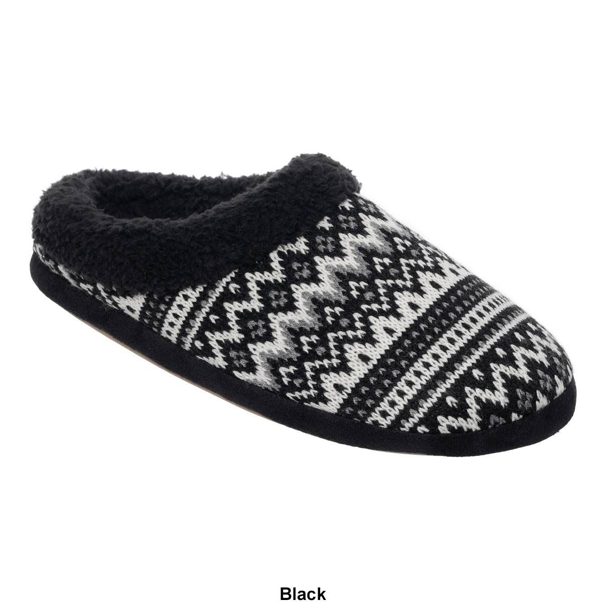Womens Cuddl Duds® Fair Isle Faux Fur Collar Knit Clog Slippers