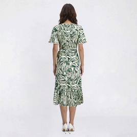 Womens Luxology Short Sleeve V Neck Tropical Leaf Midi Dress