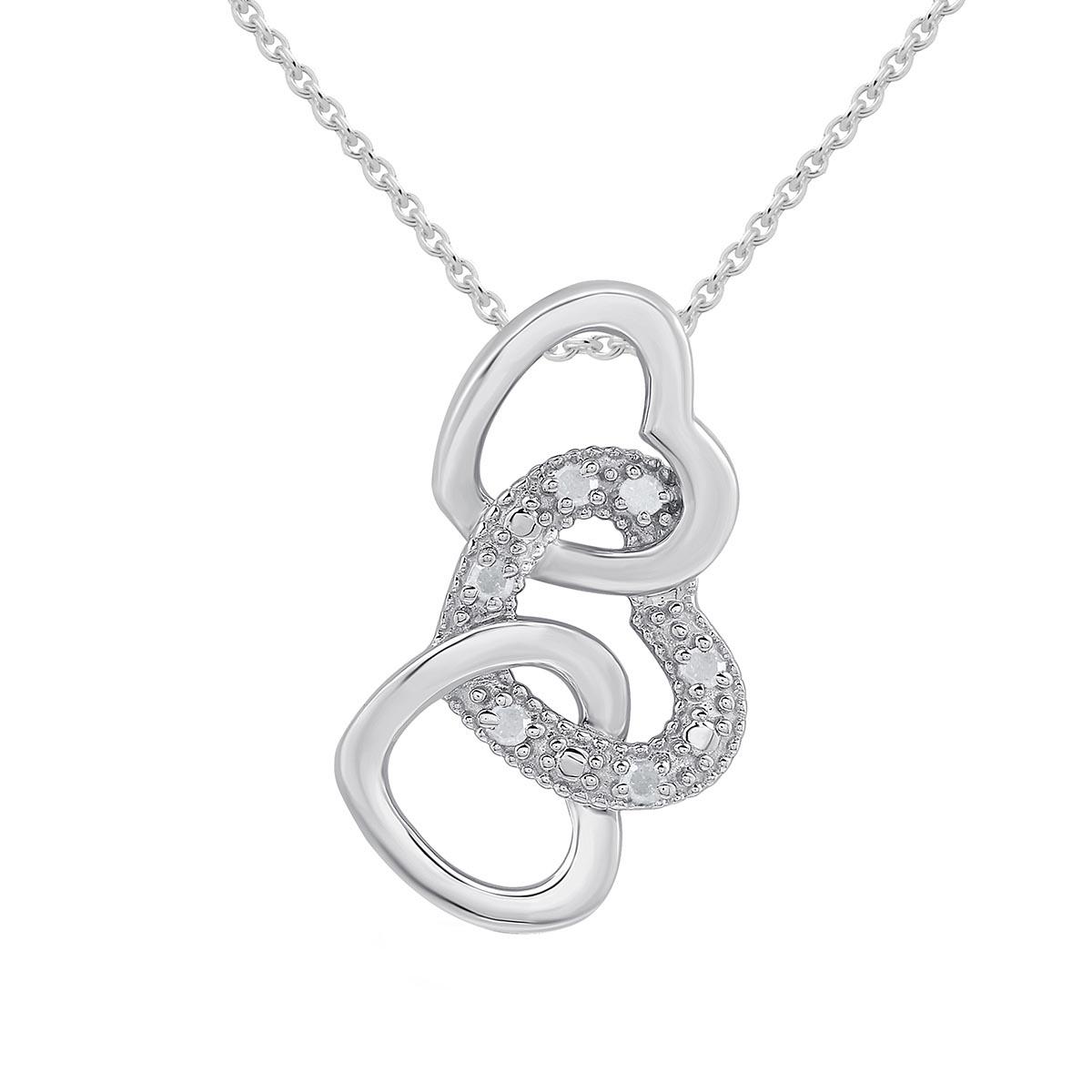 1/20cttw. Natural Diamond Sterling Silver Linked Hearts Pendant