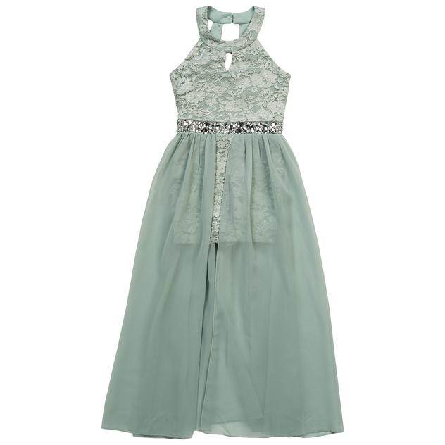 Girls (7-16) Speechless Halter Lace Hi Low Maxi Dress