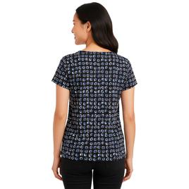 Petite Anne Klein Short Sleeve Asymmetric Neck Geometric Blouse