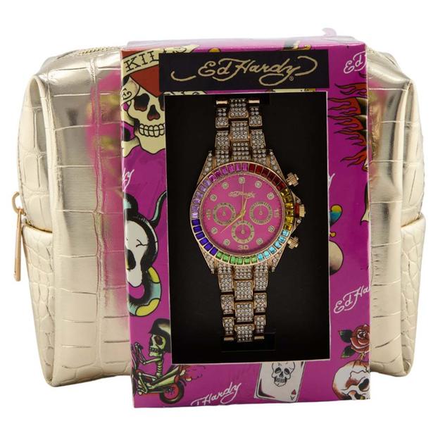 Womens Ed Hardy Watch & Make Up Pouch Set - A1979G-07-Q27