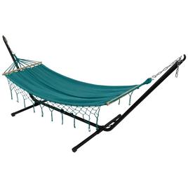 Northlight Seasonal Hammock w/ Netted Fringe & Wooden Bars