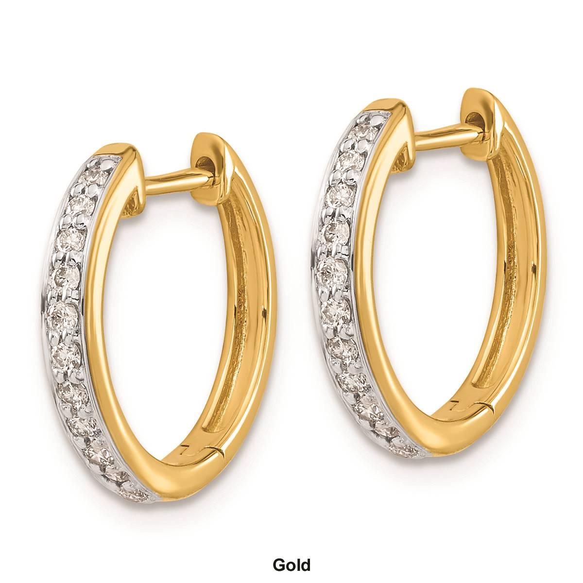 Pure Fire 14kt. Gold Polished 1/4ctw Diamond Hinged Hoop Earrings