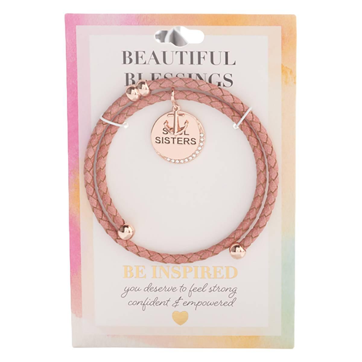 Beautiful Blessings Pink Leather Coil Soul Sisters Charm Bracelet