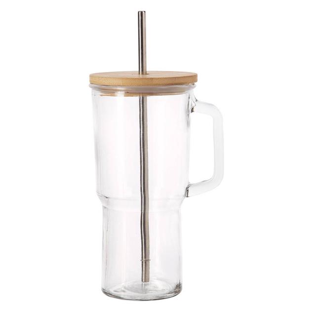 Home Essentials 34oz. Clear Handle Mug w/ Lid & Straw
