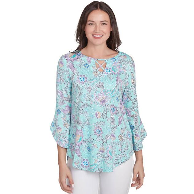 Womens Ruby Rd. Hello Spring Floral Puff Blouse