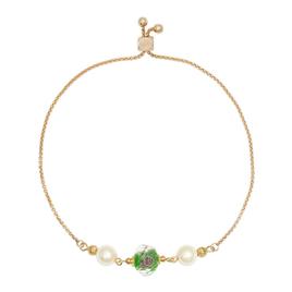 1928 Gold Tone Clear Crystal Olivine Flower Bracelet