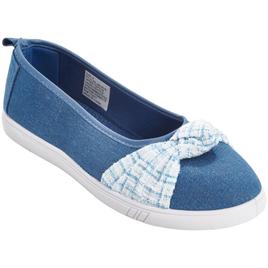 Womens Ashley Blue Canvas With Knot Slip On Flats