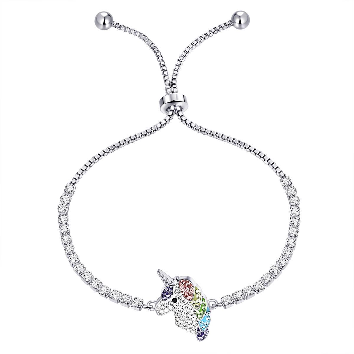 Crystal Critter Rainbow Unicorn Head Adjustable Bolo Bracelet