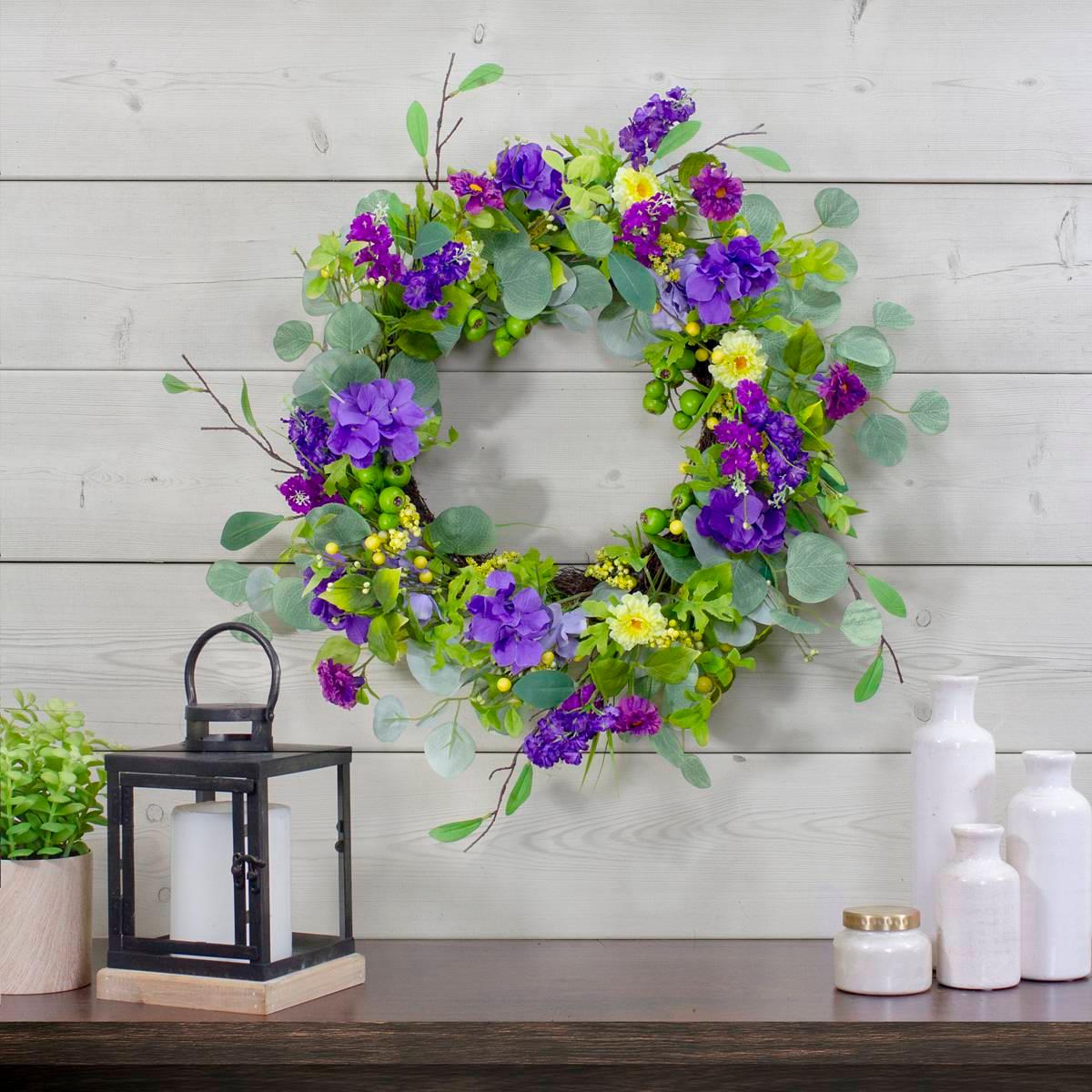 Northlight Seasonal Artificial Eucalyptus & Hydrangea Wreath