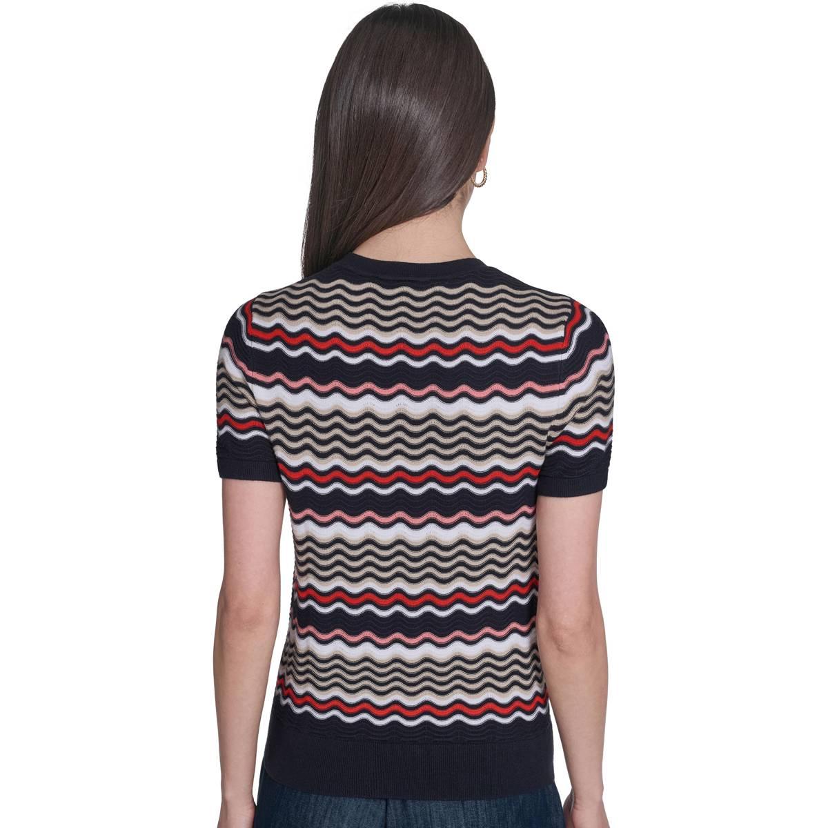 Womens Tommy Hilfiger Short Sleeve Scallop Stripe Sweater