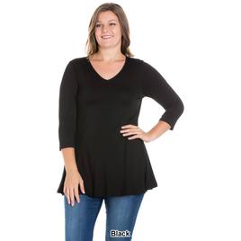 Plus Size 24/7 Comfort Apparel 3/4 Sleeve V-Neck Tunic