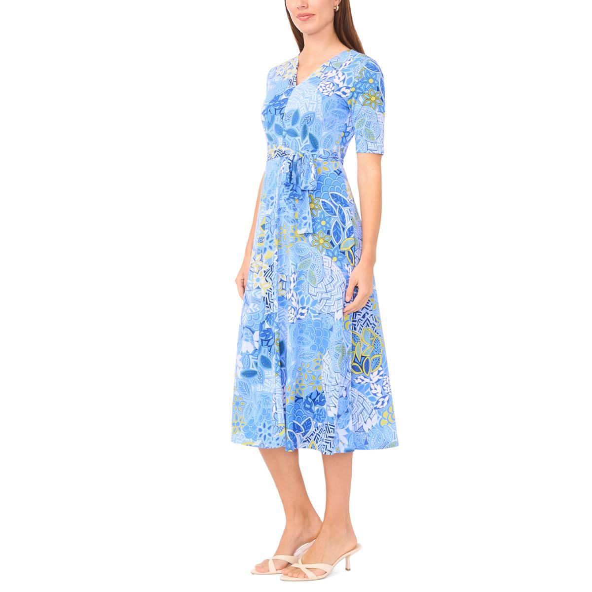 Womens MSK Short Sleeve Abstract Floral A-Line Dress