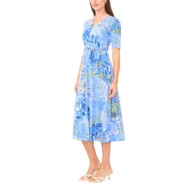 Womens MSK Short Sleeve Abstract Floral A-Line Dress