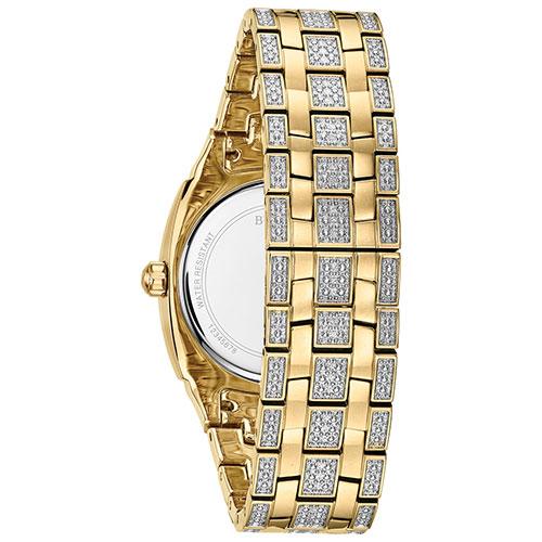 Mens Bulova Crystal Pave Gold-Tone Bracelet Watch - 98B323