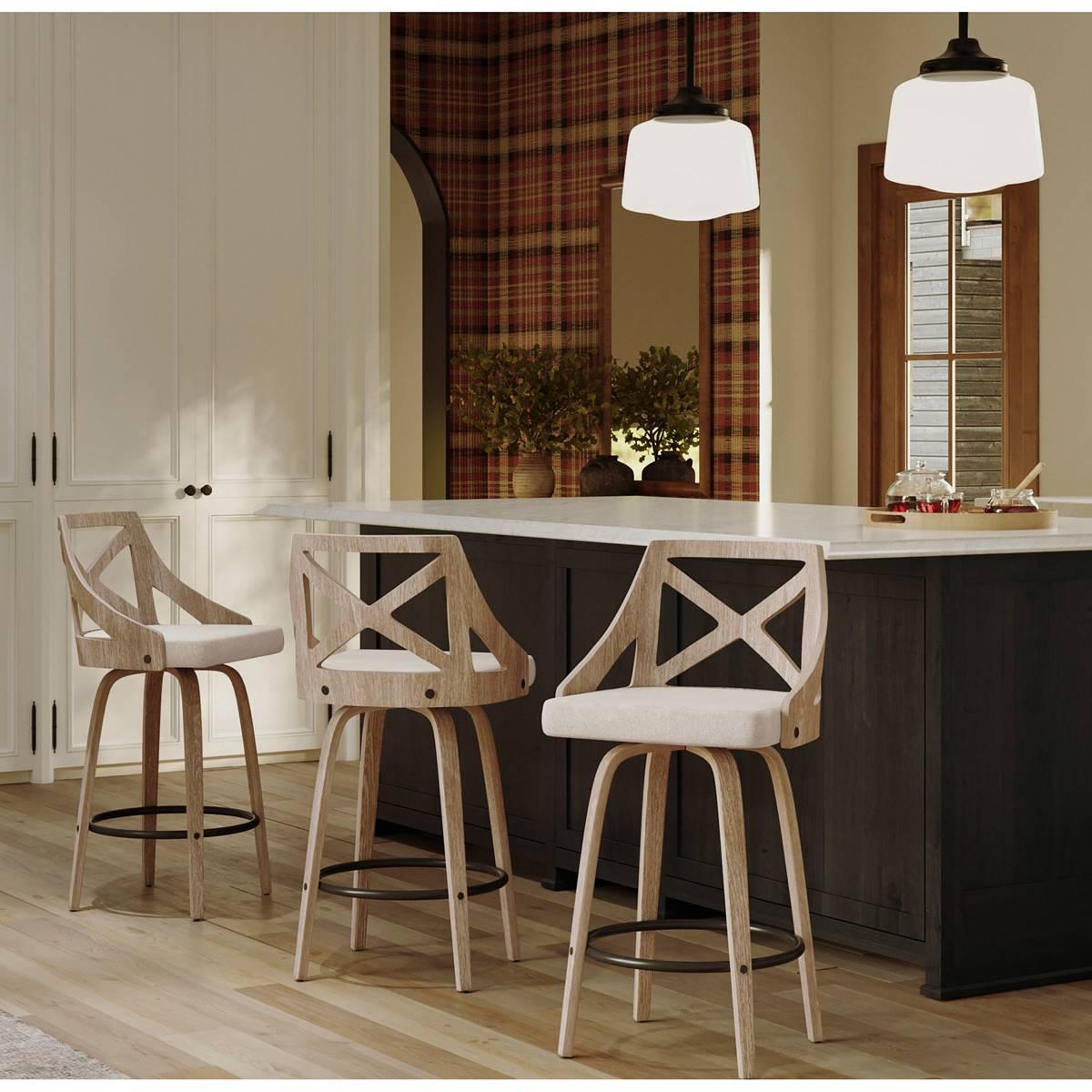 LumiSource Charlotte Farmhouse Swivel Counter Stools - Set of 2