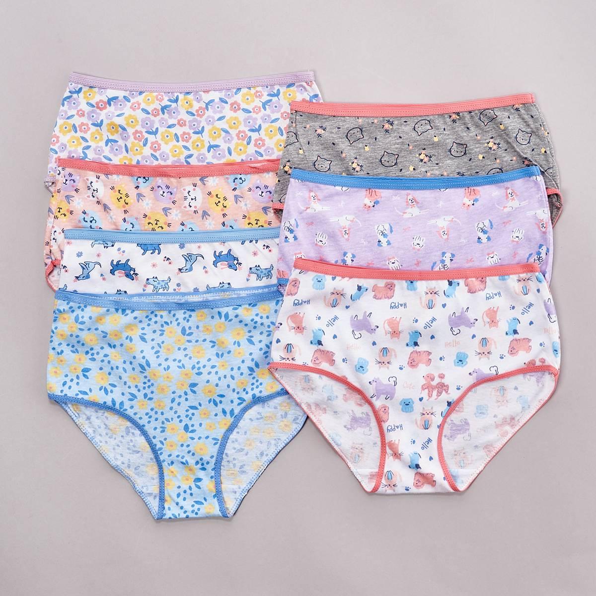 Girls Rene Rofe(R) Betty 7pk. Floral/Cat/Dog Cotton Briefs