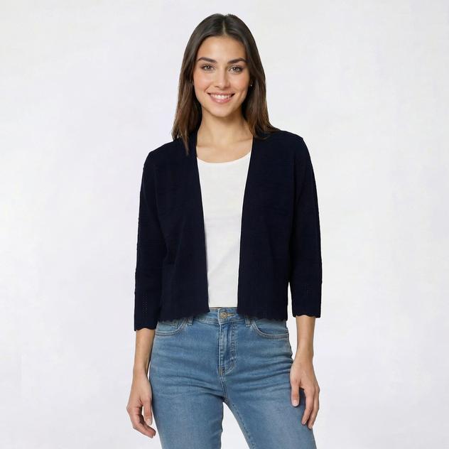 Plus Size 89th & Madison 3/4 Sleeve Pointelle Trim Cardigan
