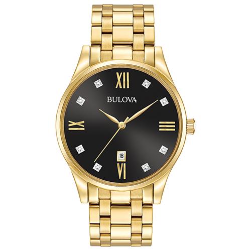 Mens Bulova Gold-Tone & Diamond Dial Watch - 97D108
