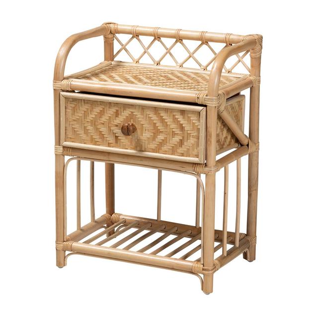 Baxton Studio Kobie Natural Brown Rattan 1-Drawer Nightstand