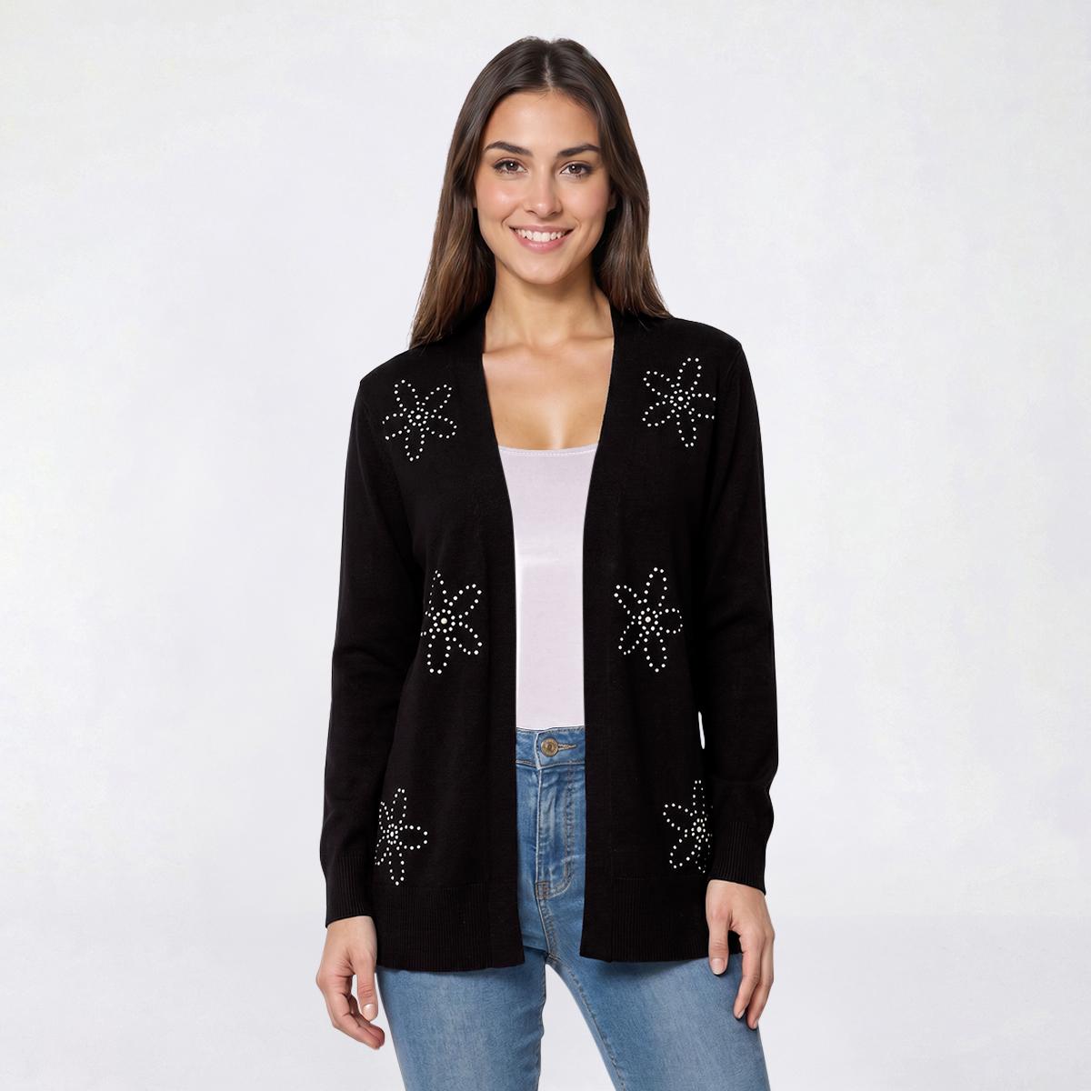 Womens 89th & Madison Floral Stud Embellishment Cardigan