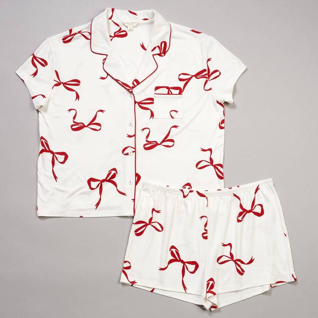 Womens Laura Ashley® Short Sleeve & Shorts Bow Pajama Set