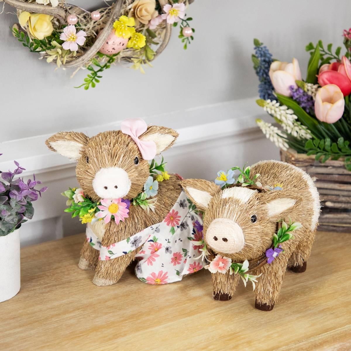 Northlight Seasonal Girl Piglet with Floral Dress Spring Figurine