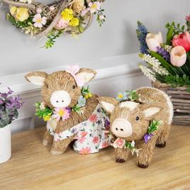 Northlight Seasonal Girl Piglet with Floral Dress Spring Figurine