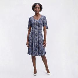 Womens Sami & Jo Short Puff Tie Sleeve Paisley A-Line Dress