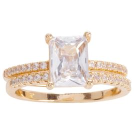 Ashley Cooper(tm) Gold-Tone Emerald Cut CZ Pave Band Bridal Set