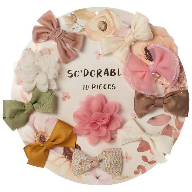 Baby Girl so'dorable® 10 Piece Bow & Flower Hair Clips-Pink/Ivory