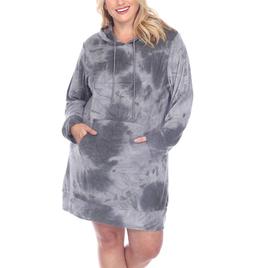 Plus Size White Mark Long Sleeve Hooded Tie Dye Sweatshirt Dress