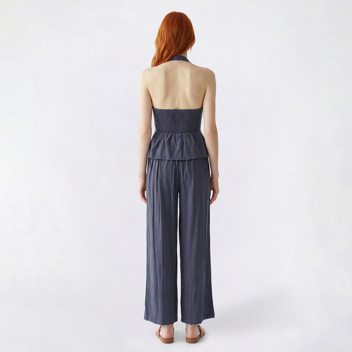 Juniors Hunter & Brown 2 Piece Halter Top and Wide Leg Pants Set
