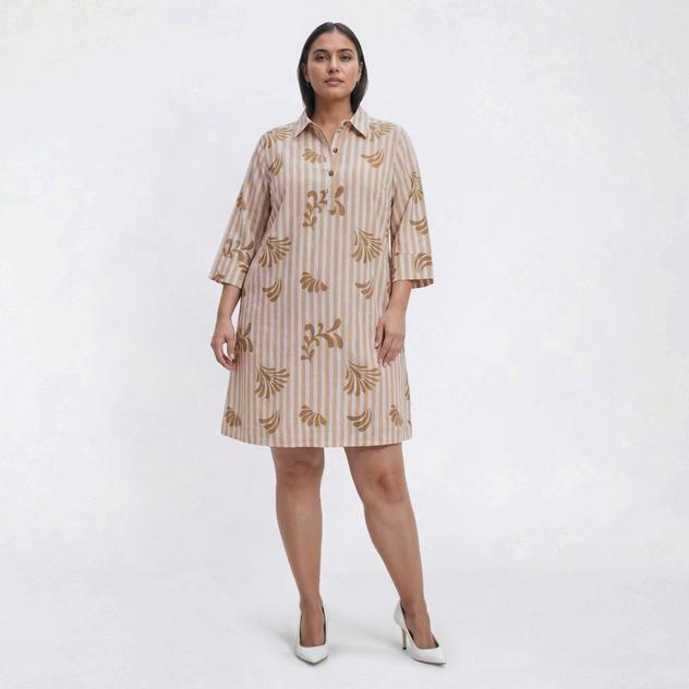 Plus Size Mlle Gabrielle Long Sleeve Coastal Stripe Shift Dress