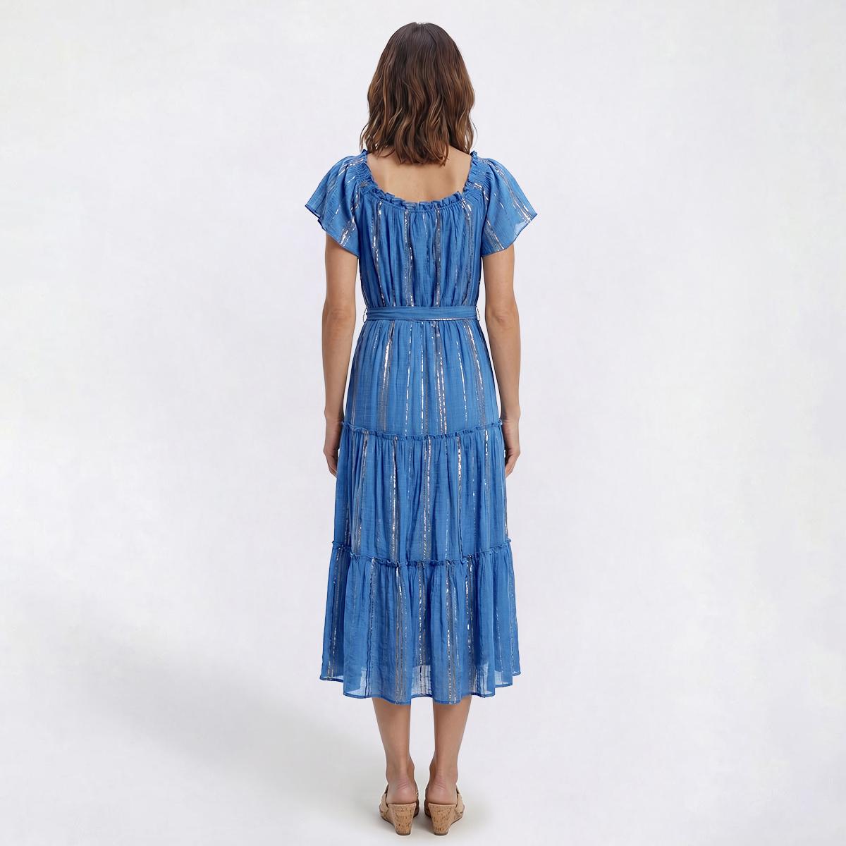Womens Luxology Short Sleeve Foil Tier Midi Dress