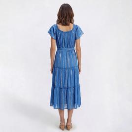 Womens Luxology Short Sleeve Foil Tier Midi Dress